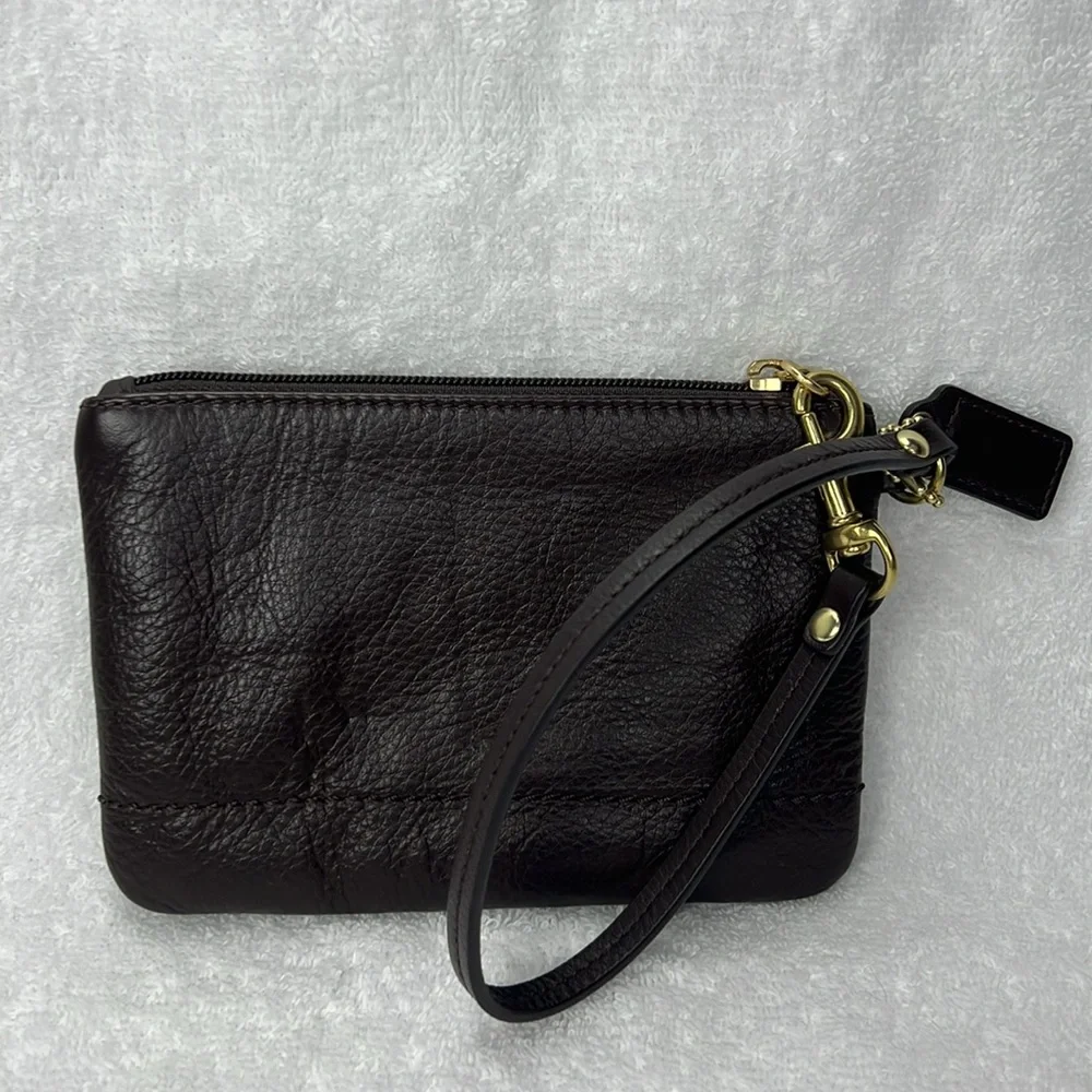 Coach chocolate brown Leather Wristlet with Gold Accents - Picture 2 of 4